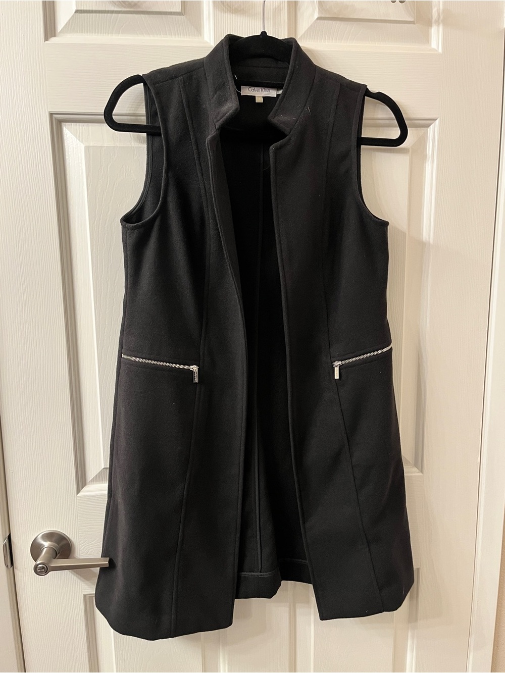 Calvin Klein Black Sleeveless Long Vest with Zip Pockets